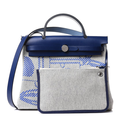 Hermes Vache Hunter Toile H Brides de Gala Herbag Zip Retourne 31 PM Bleu De France Ecru Black 1 of 11