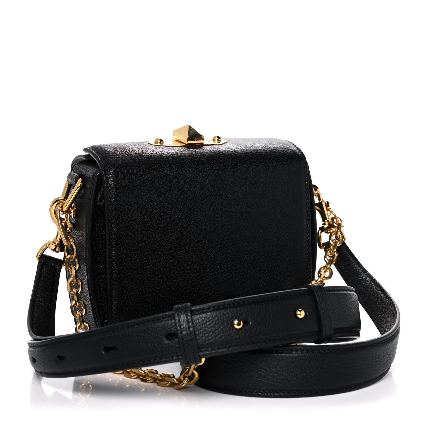 Silky Amish Grained Goatskin Box Shoulder Bag 16 Black