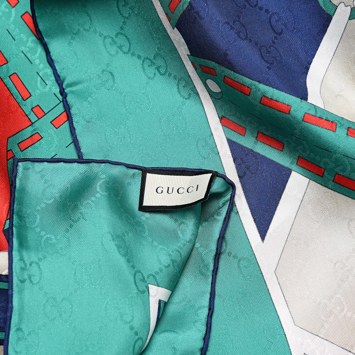 Gucci Silk Chain Argyle Square Scarf Flame Dark Green 4 of 4