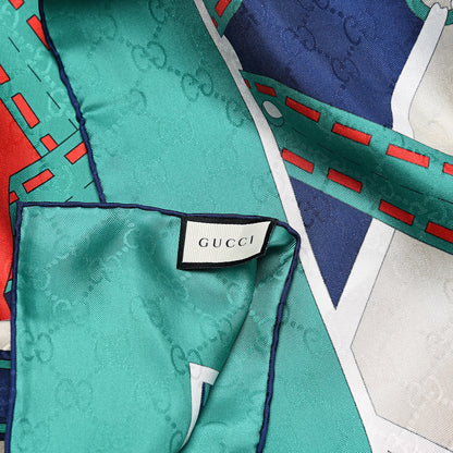 Gucci Silk Chain Argyle Square Scarf Flame Dark Green 4 of 4