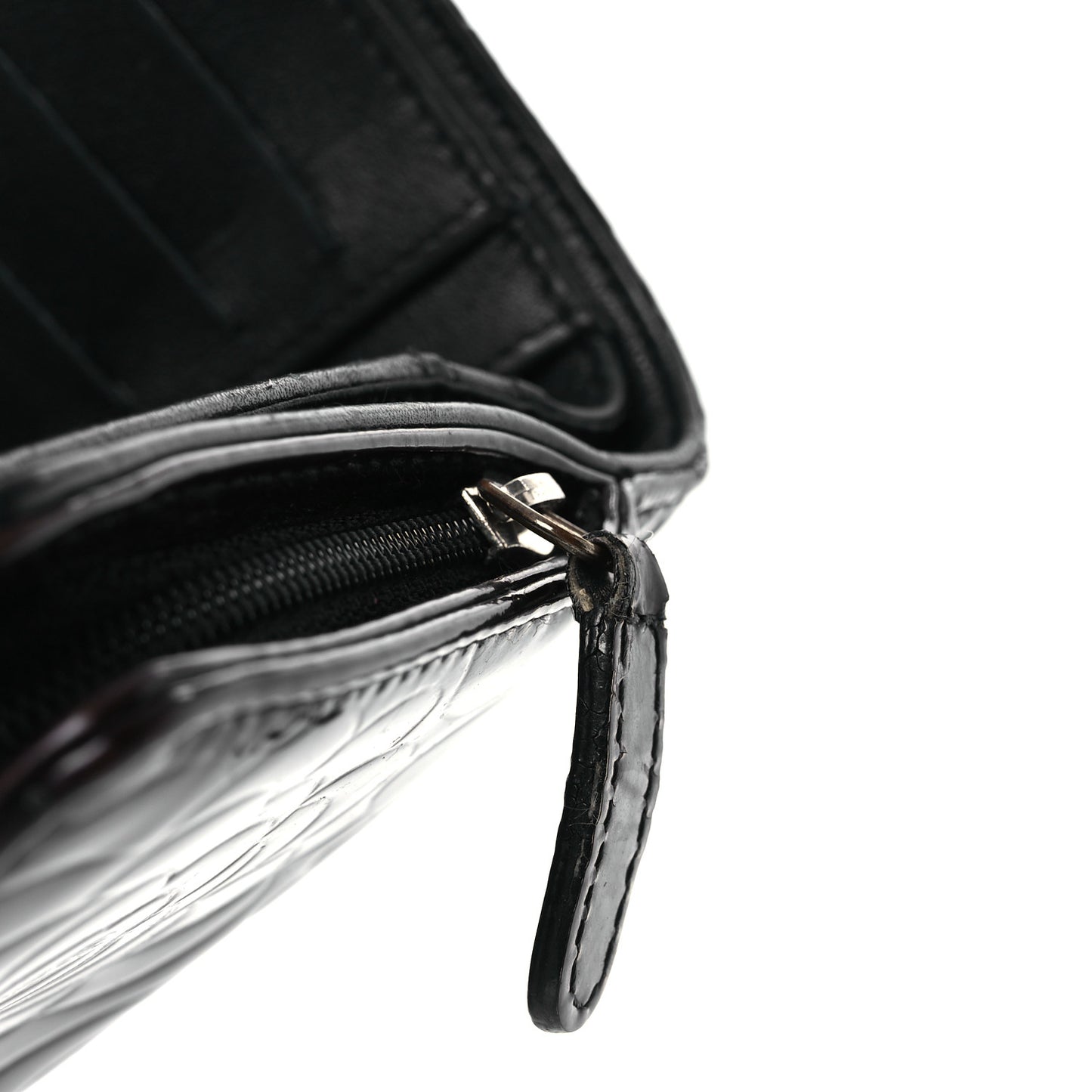 Patent Camellia Embossed Zipped Pocket Wallet Brown