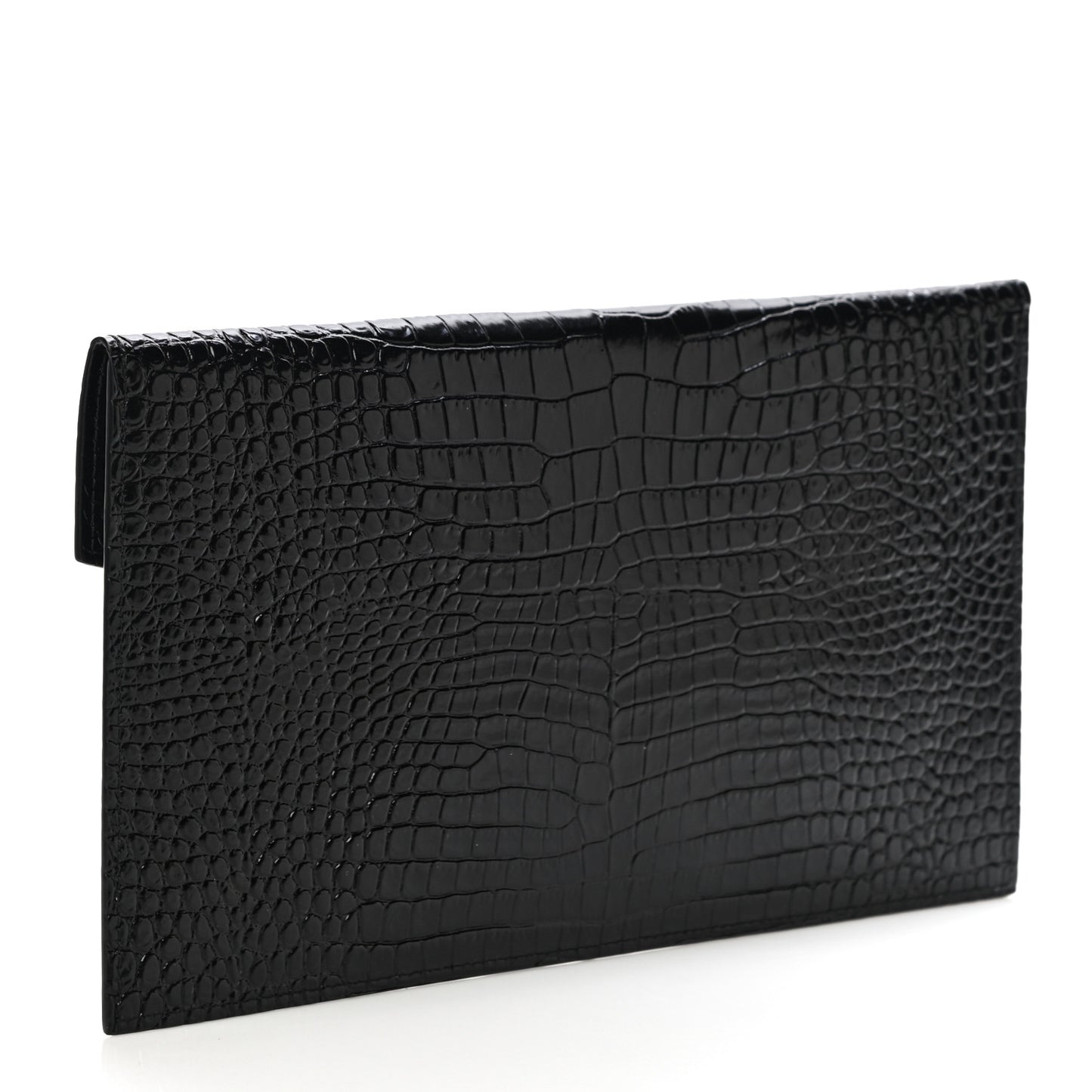 Calfskin Crocodile Embossed Uptown Monogram Clutch Black