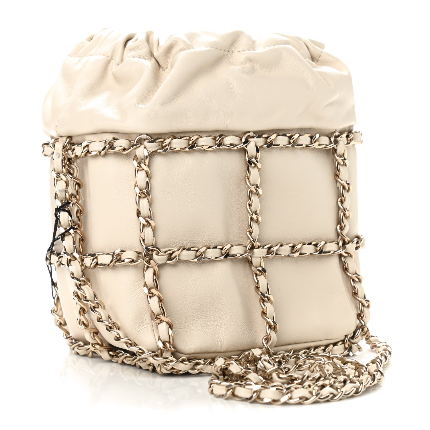 Chanel Lambskin Bucket Chain Drawstring Bag Beige 3 of 10