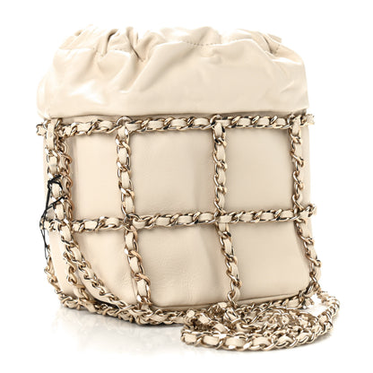 Chanel Lambskin Bucket Chain Drawstring Bag Beige 3 of 10