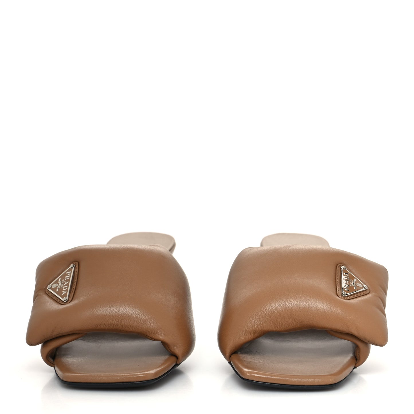 Nappa Soft Padded Metal Triangle Logo 65mm Slide Sandals 39 Caramel