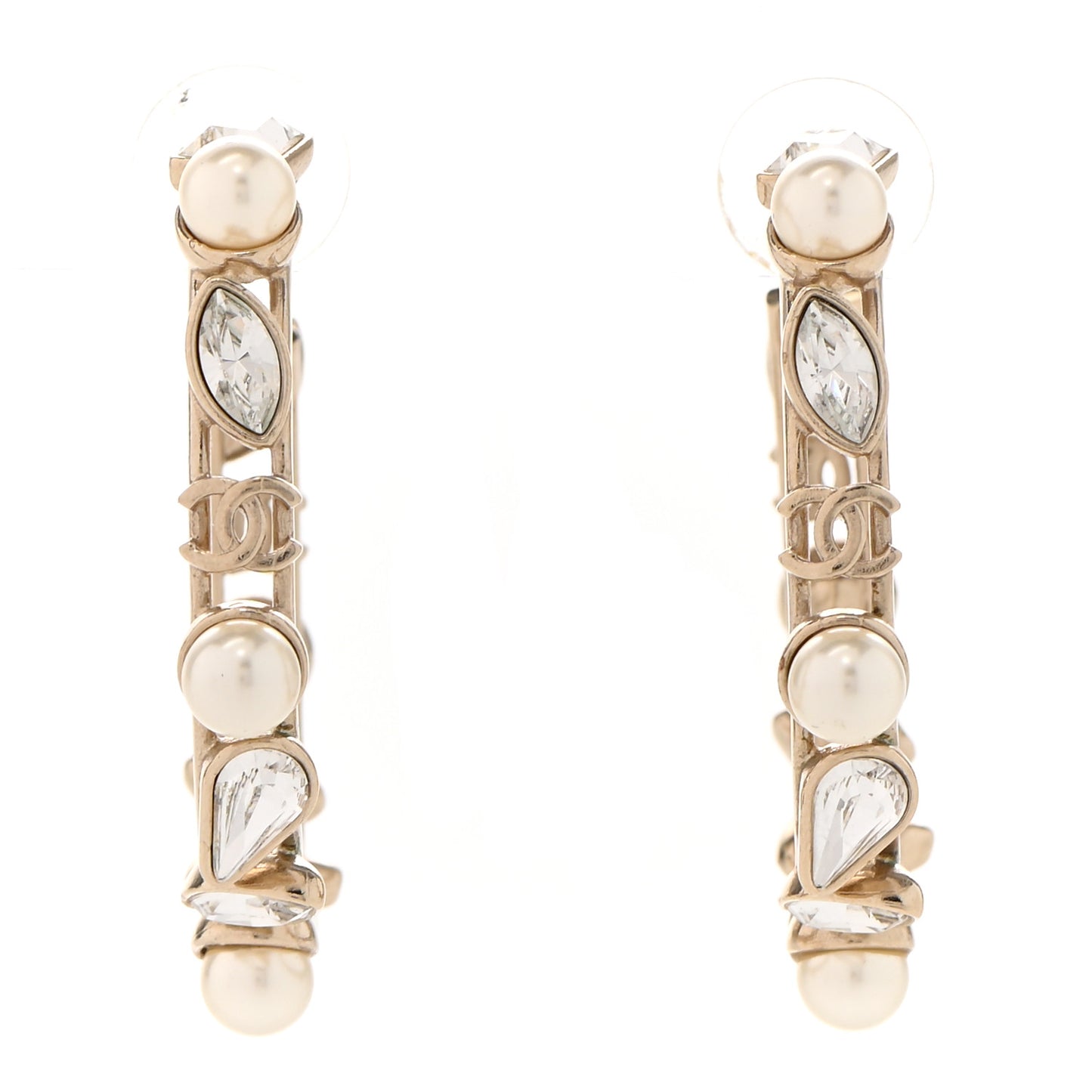 Glass Pearl Strass Snowfall Hoop Earrings Gold