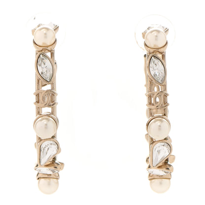 Chanel Glass Pearl Strass Snowfall Hoop Earrings Gold 1 of 5