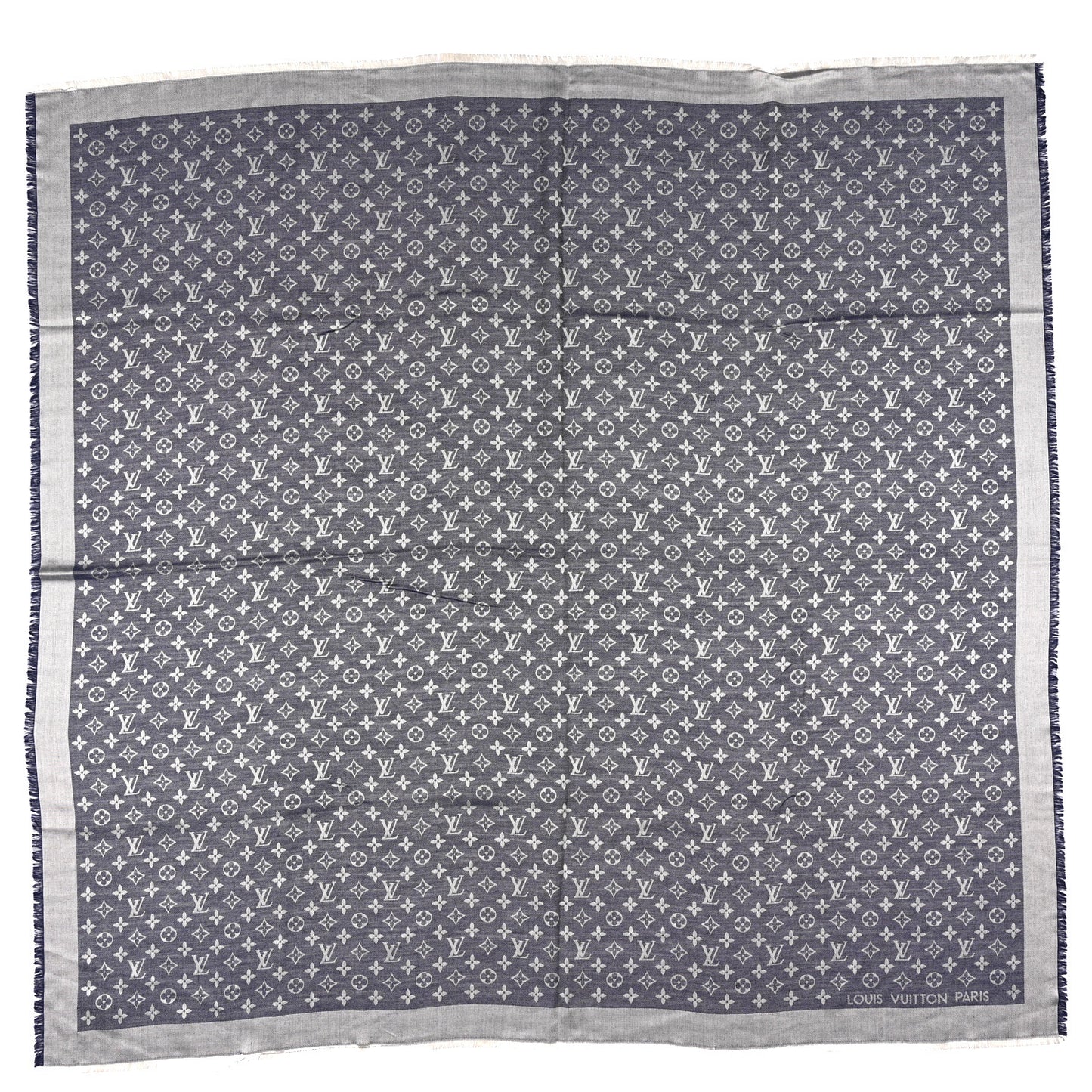 Silk Wool Monogram Denim Shawl Blue