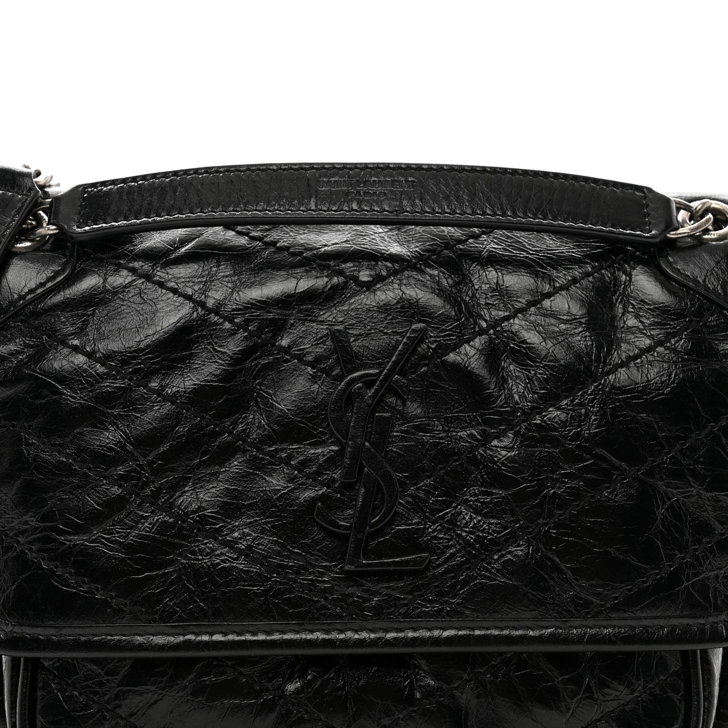 Crinkled Calfskin Matelasse Monogram Baby Niki Chain Satchel Black