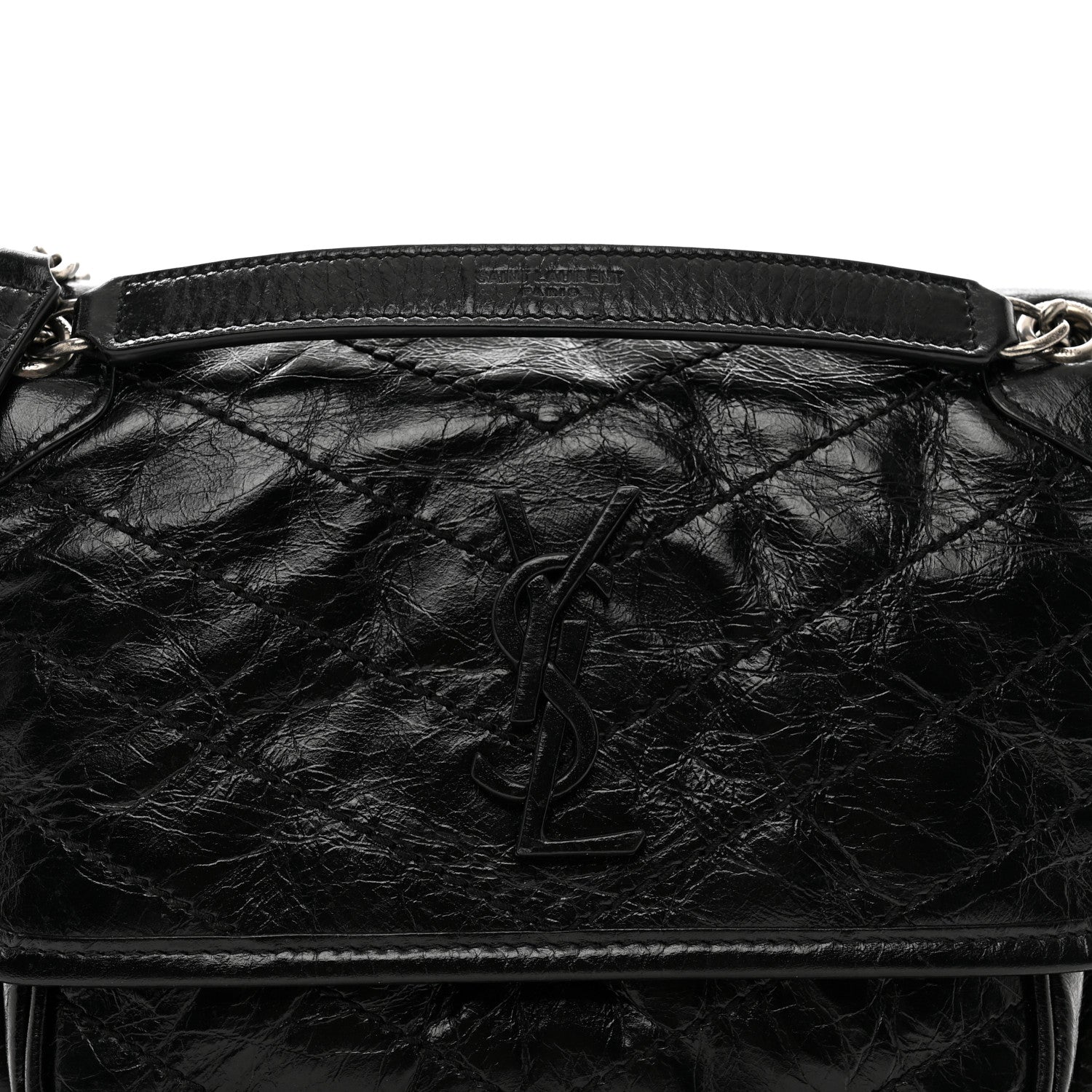 Saint Laurent Crinkled Calfskin Matelasse Monogram Baby Niki Chain Satchel Black 8 of 10