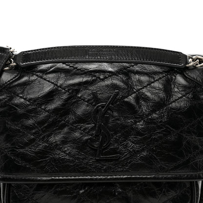Saint Laurent Crinkled Calfskin Matelasse Monogram Baby Niki Chain Satchel Black 8 of 10
