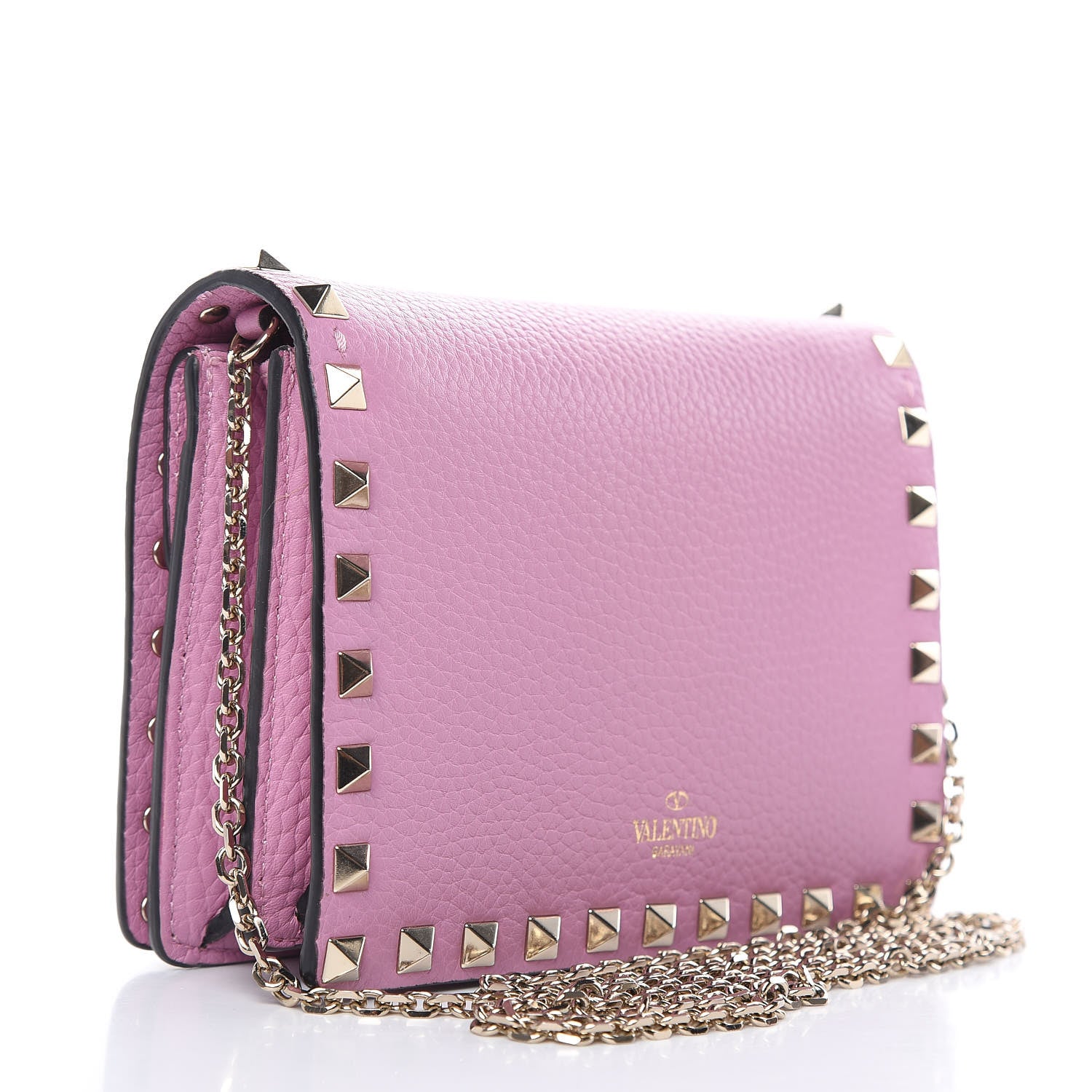 Valentino Garavani Grained Calfskin Rockstud Wallet on Chain Pink 3 of 11