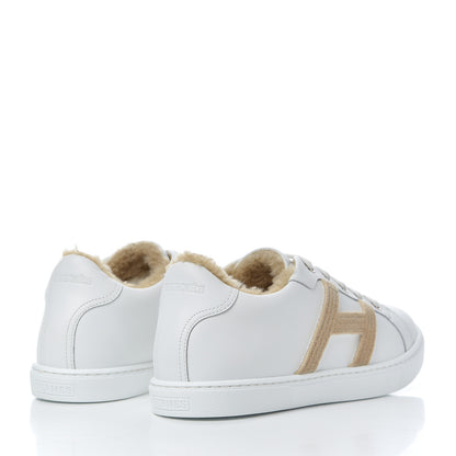 Hermes Calfskin Woolskin Womens Advantage Sneakers 38.5 White 4 of 12