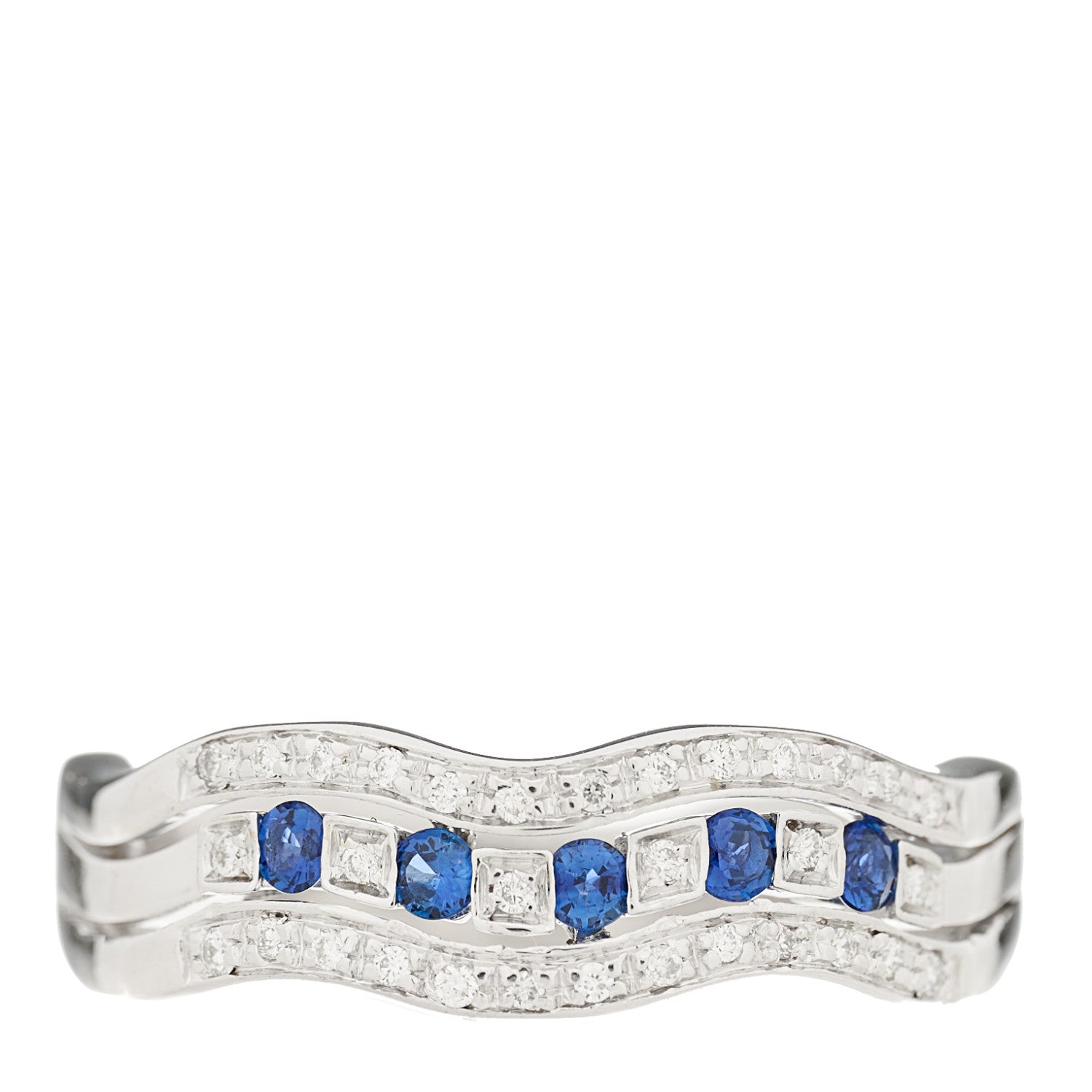 Damiani 18K White Gold Diamond Blue Sapphire Belle Epoque Band Ring 57 8 1 of 5