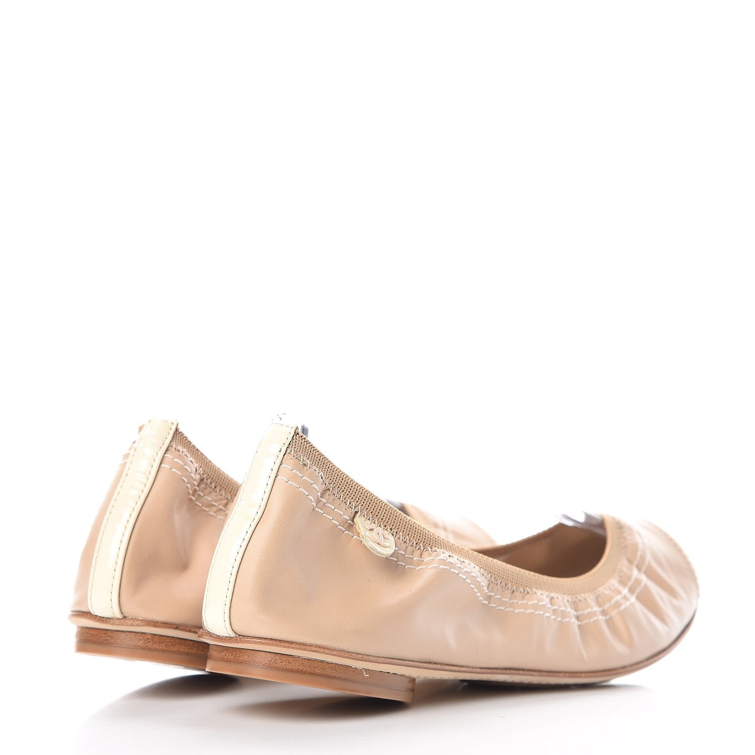 Chanel Lambskin Patent CC Elastic Cap Toe Ballerina Flats 37.5 Light Beige 4 of 10