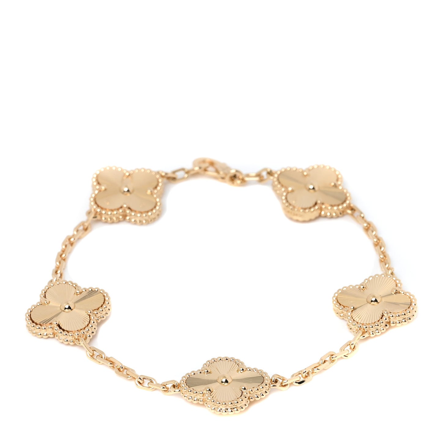 18K Yellow Gold 5 Motifs Guilloche Vintage Alhambra Bracelet