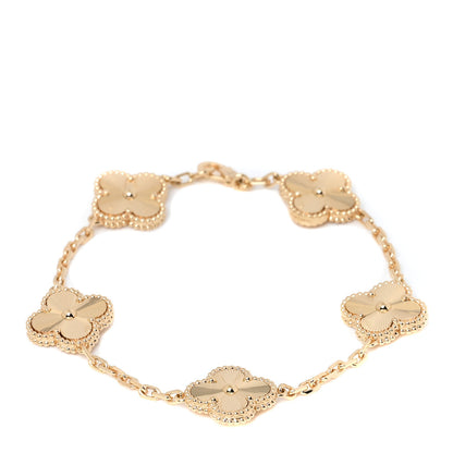 Van Cleef & Arpels 18K Yellow Gold 5 Motifs Guilloche Vintage Alhambra Bracelet 1 of 4