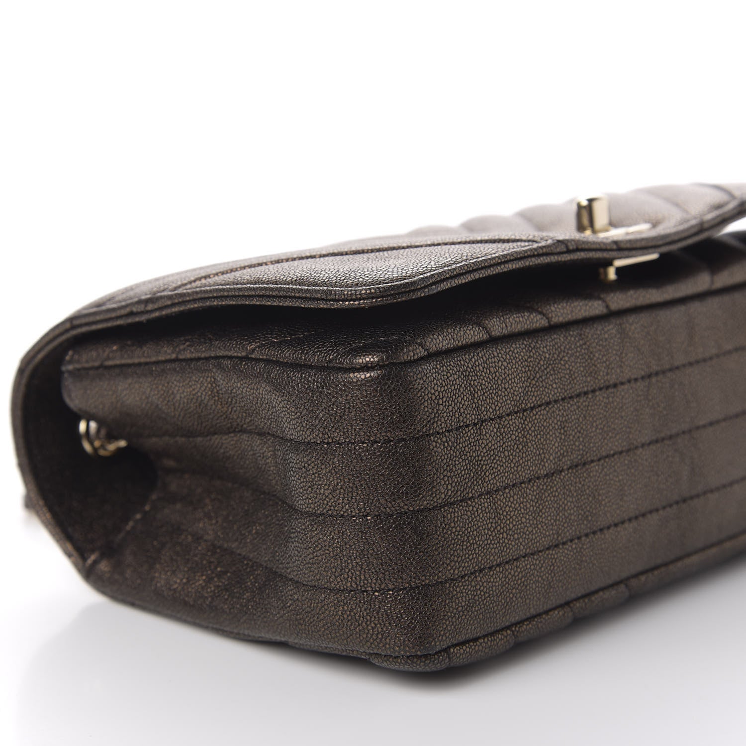 Chanel Metallic Caviar Chevron Quilted Mini Statement Flap Bronze 11 of 13