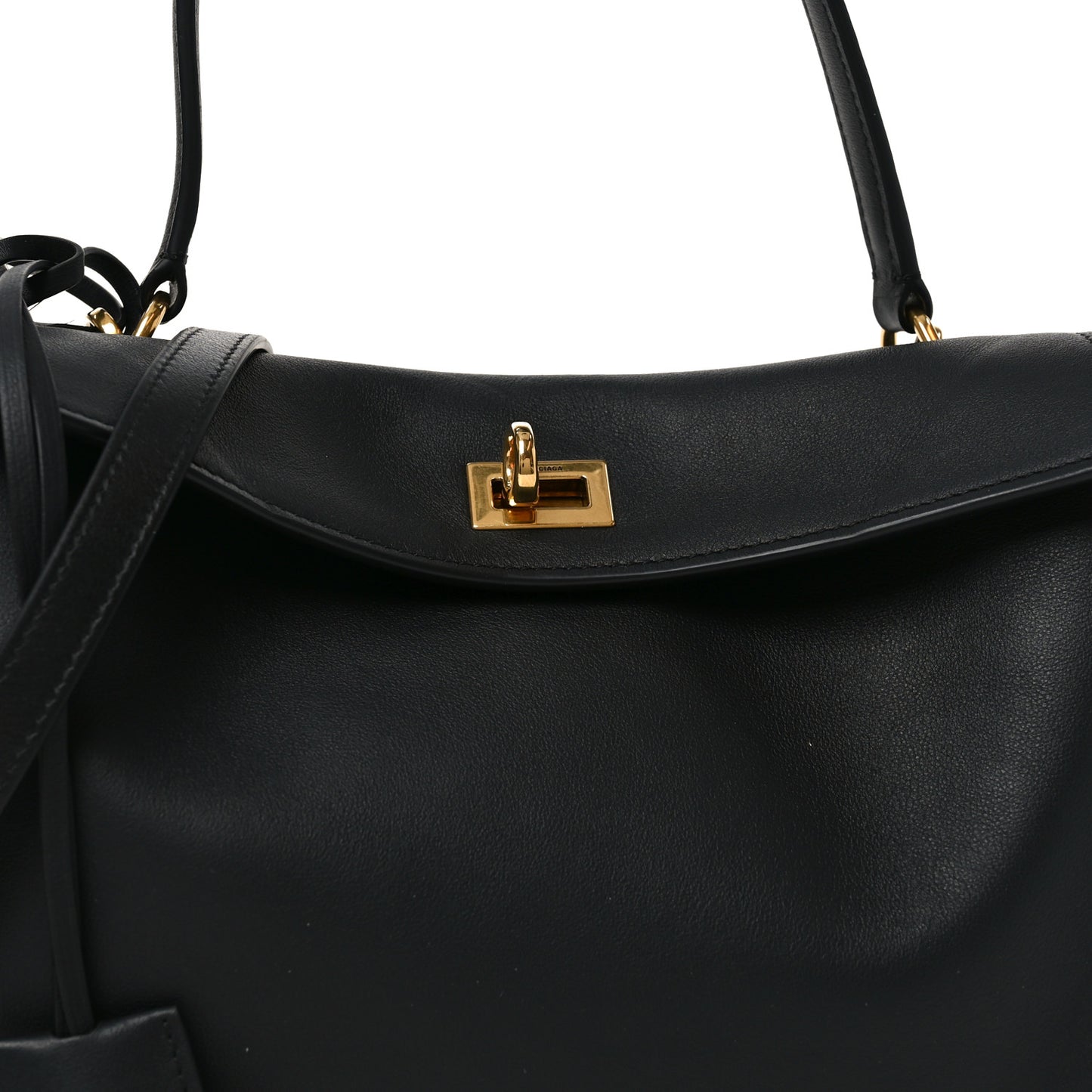 Natural Smooth Calfskin Small Rodeo Top Handle Handbag Black
