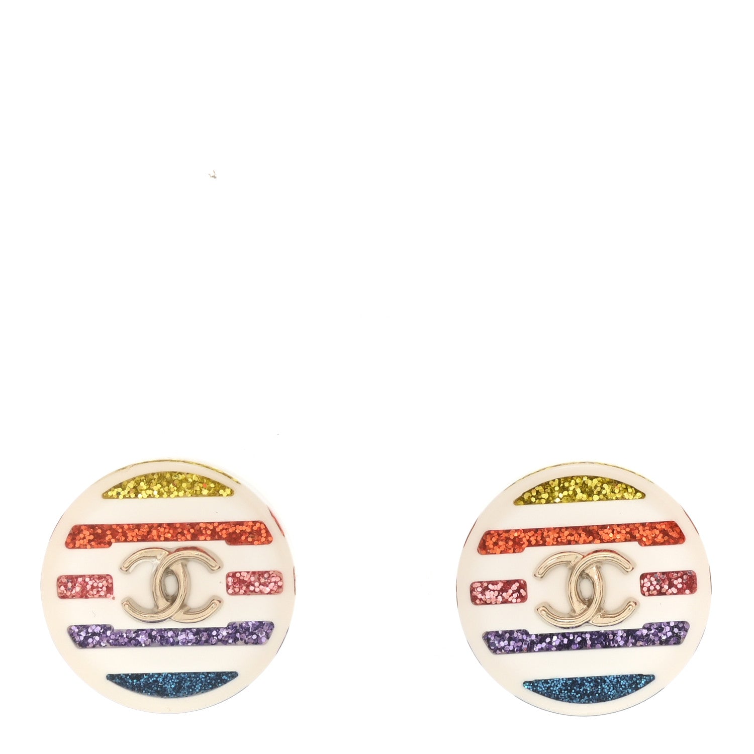 Chanel Resin Crystal CC Earrings White Multicolor 1 of 4