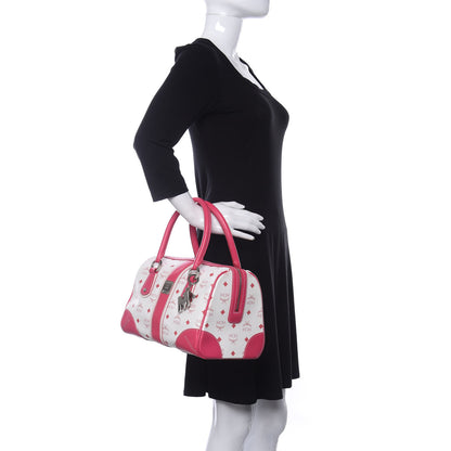 MCM Visetos Medium Boston Bag Pink White 2 of 10