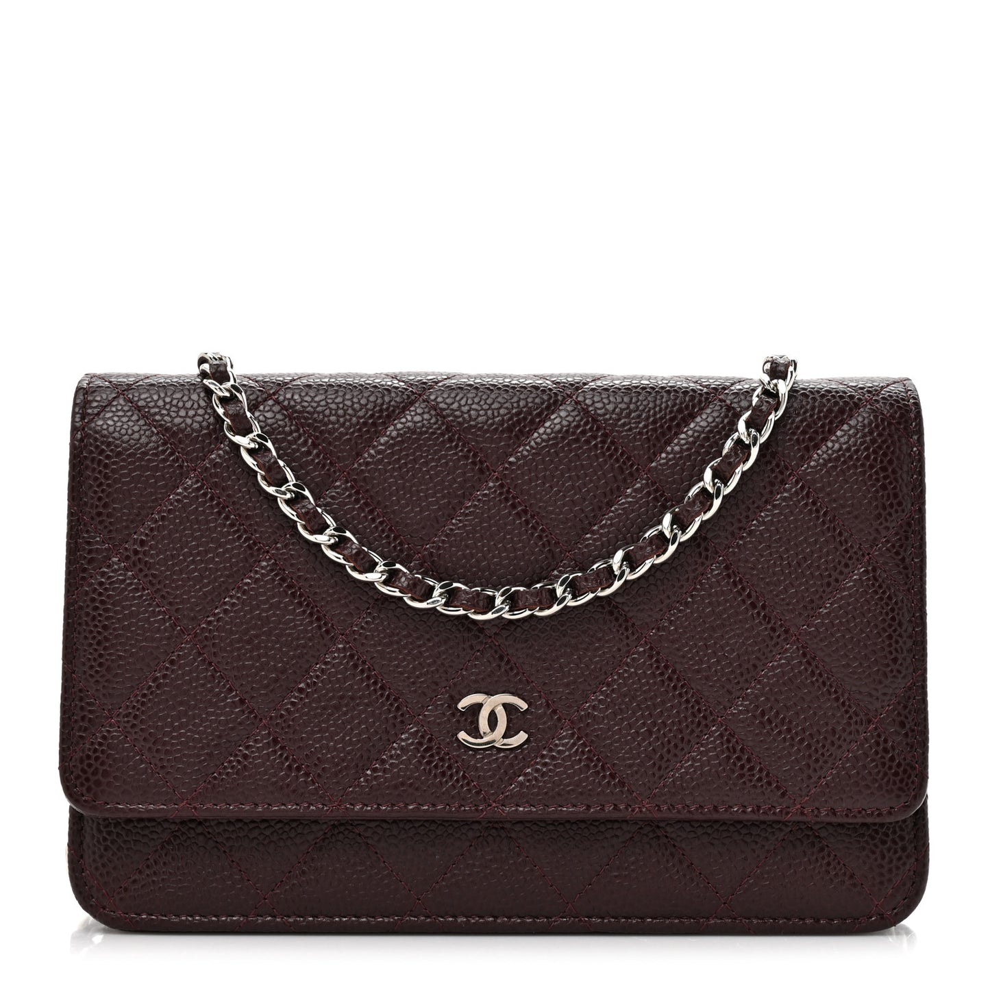 Caviar Quilted Wallet on Chain WOC Burgundy