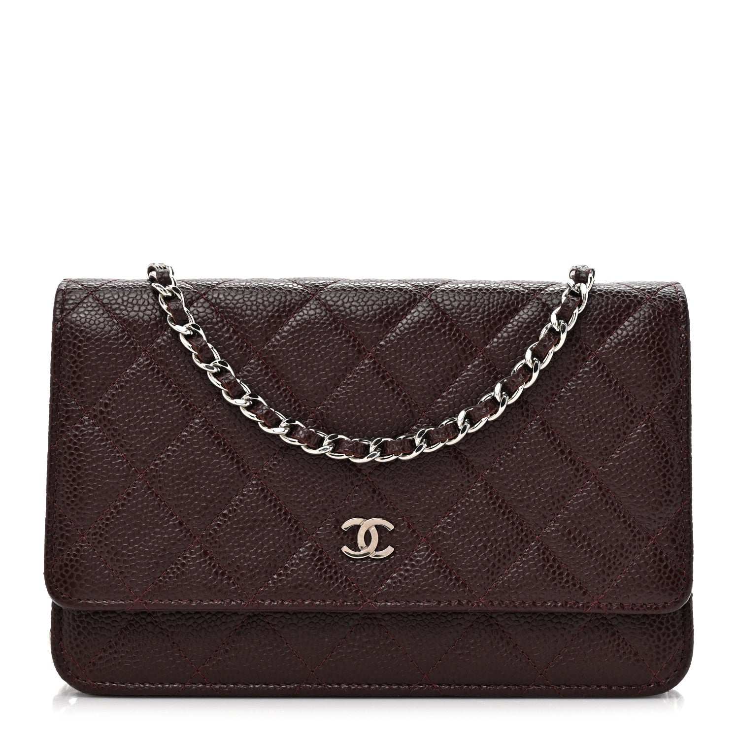 Chanel Caviar Quilted Wallet on Chain WOC Burgundy 1 of 12