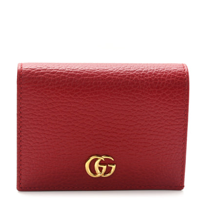 Gucci Pebbled Calfskin GG Marmont Card Case Hibiscus Red 1 of 7