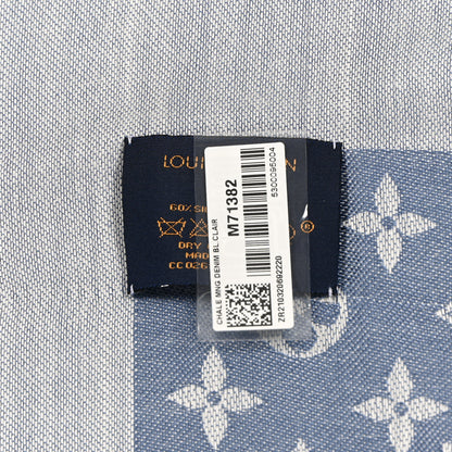 Louis Vuitton Silk Wool Monogram Denim Shawl Light Blue 3 of 3