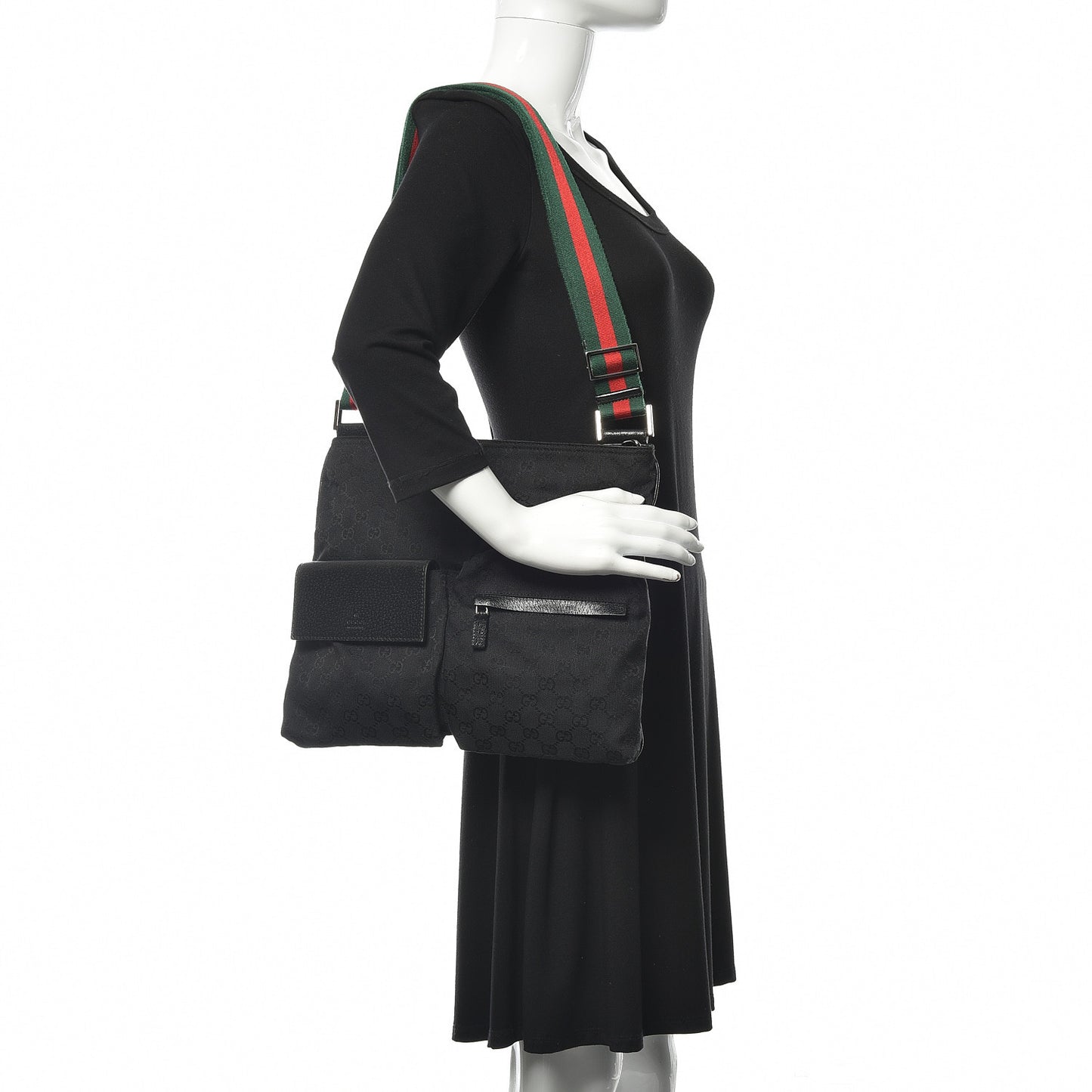 Monogram Web Medium Double Pocket Messenger Bag Black