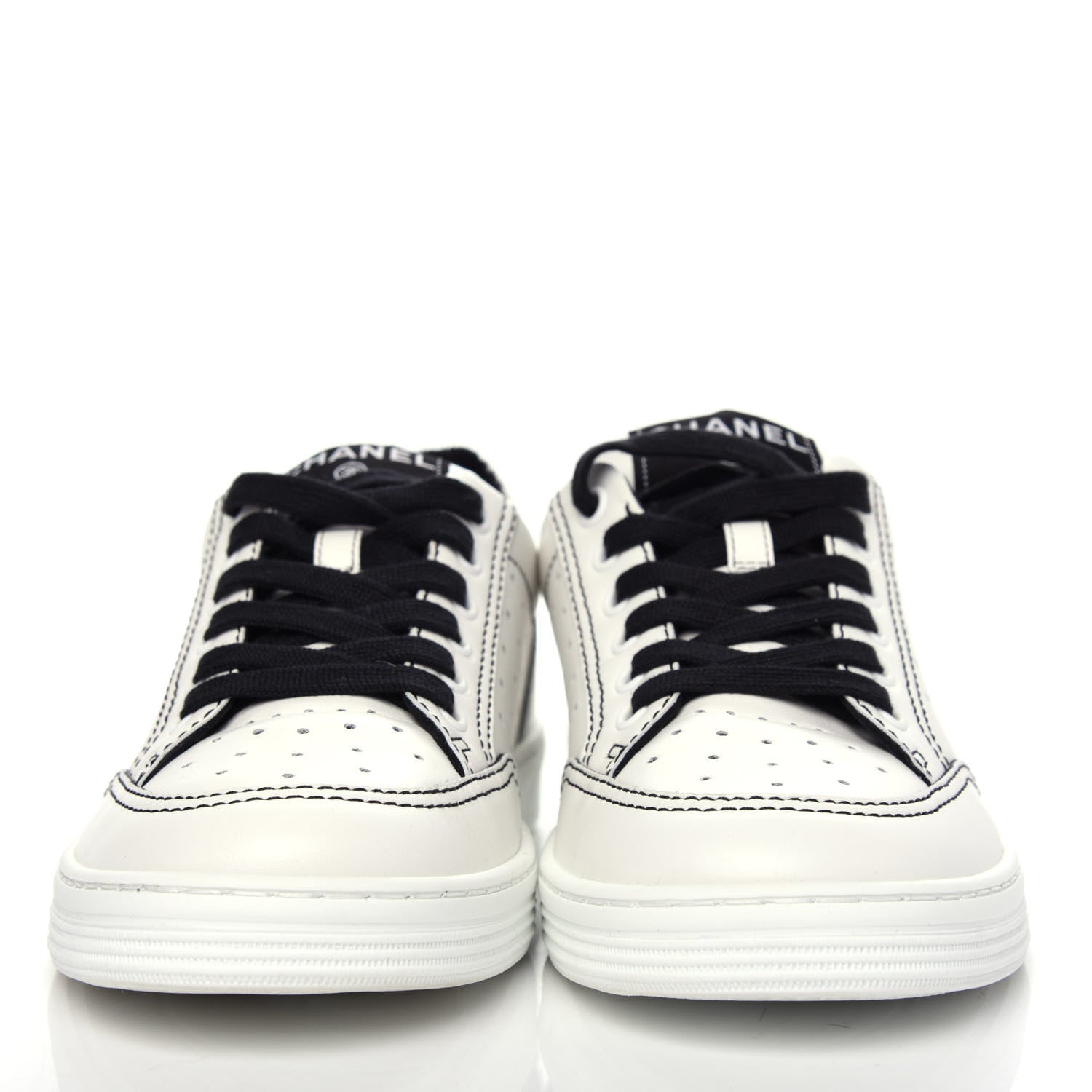 Chanel Calfskin Womens Logo Sneakers 36.5 White Black 2 of 11