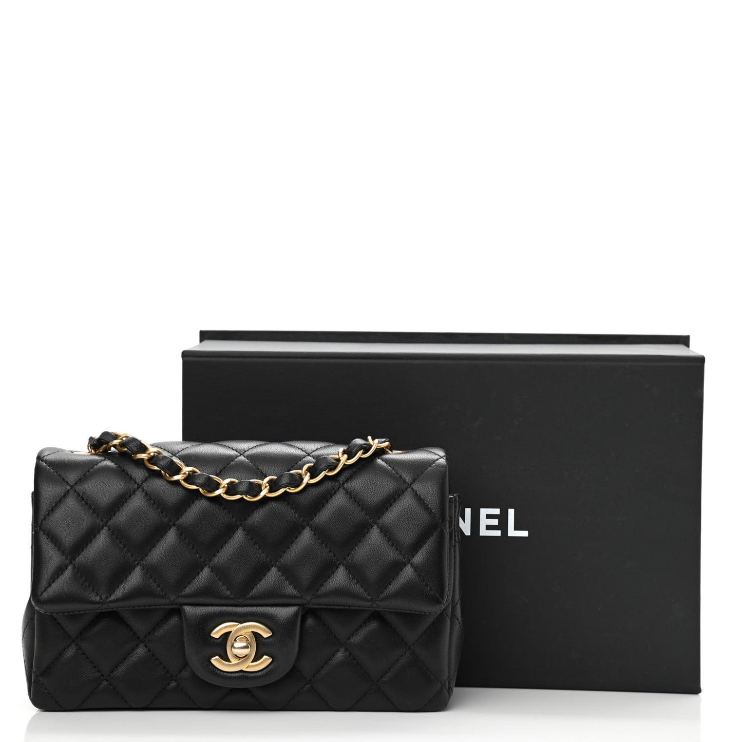 Lambskin Quilted Mini Rectangular Flap Black