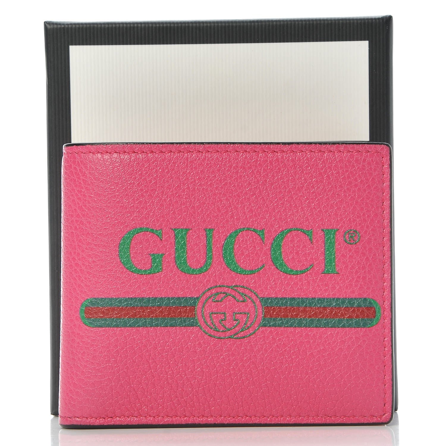 Gucci Grained Calfskin Logo Bi-Fold Wallet Box Pink Green 8 of 8