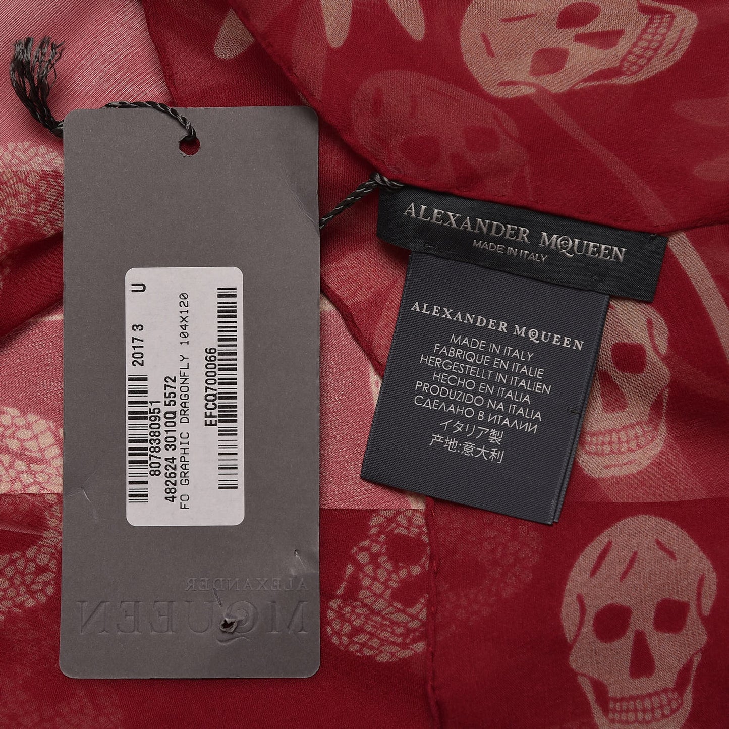 Silk Skull Dragonfly Scarf Red Ivory