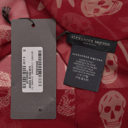 Alexander McQueen Silk Skull Dragonfly Scarf Red Ivory 6 of 6