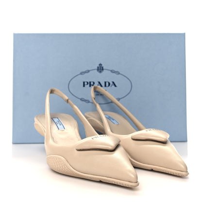 Prada Spazzolato Triangle Logo Pointed Toe 45mm Slingback Pumps 36 Deserto 9 of 9