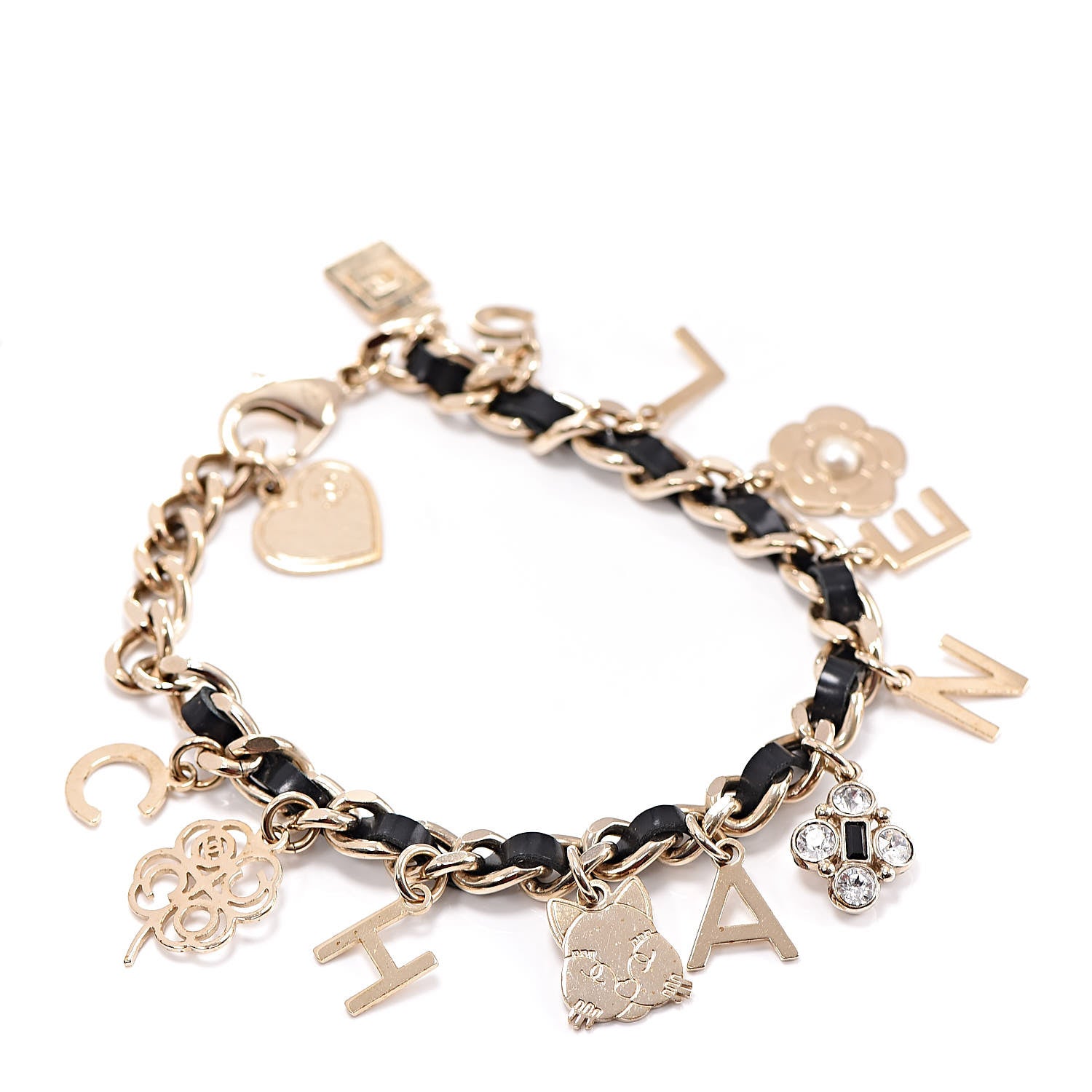 Chanel Lambskin Crystal CC Logo Charming Bracelet Gold Black 1 of 5