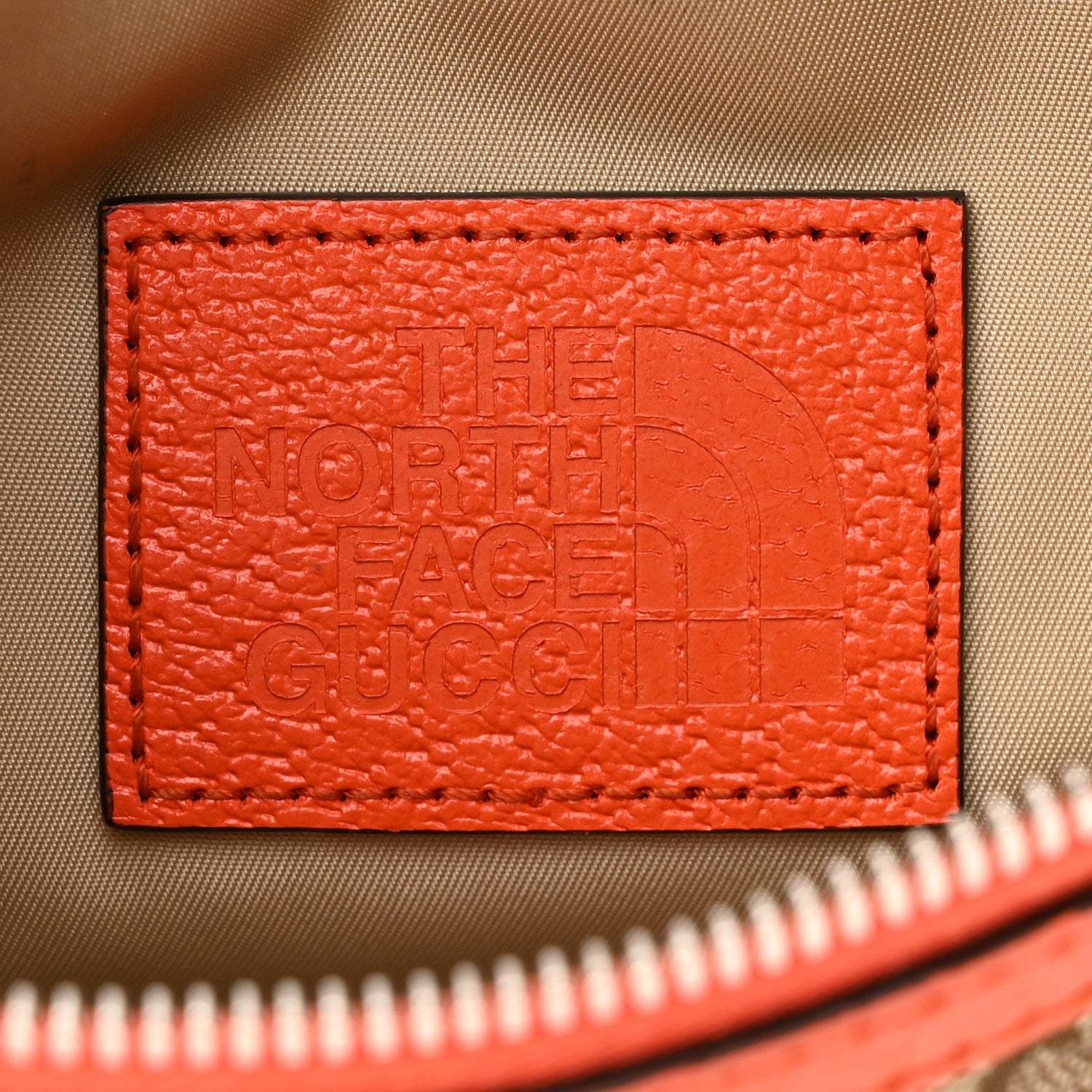 Gucci X THE NORTH FACE Monogram Textured Dollar Calfskin Embroidered Belt Bag Beige Ebony Mystic White Deep Orange 6 of 11