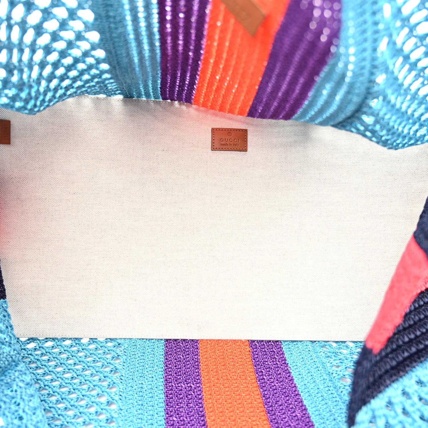 Gucci Raffia Web Woven Interlocking G Tote Blue Multicolor 5 of 10