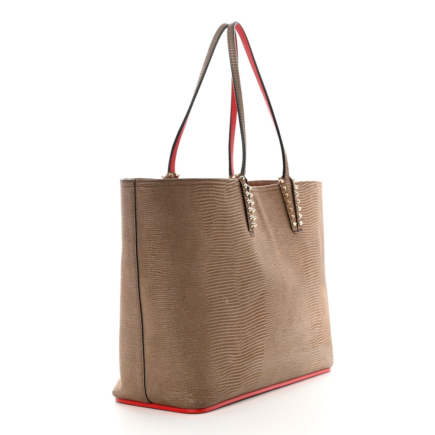 Calfskin Lizard Embossed Spikes East West Cabata Tote Brown