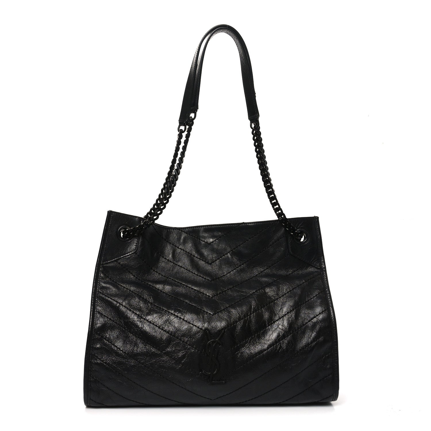 Saint Laurent Crinkled Calfskin Matelasse Monogram Medium Niki Shopper Tote Black 1 of 10