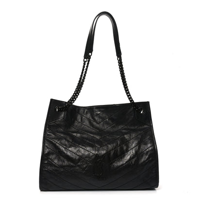 Saint Laurent Crinkled Calfskin Matelasse Monogram Medium Niki Shopper Tote Black 1 of 10