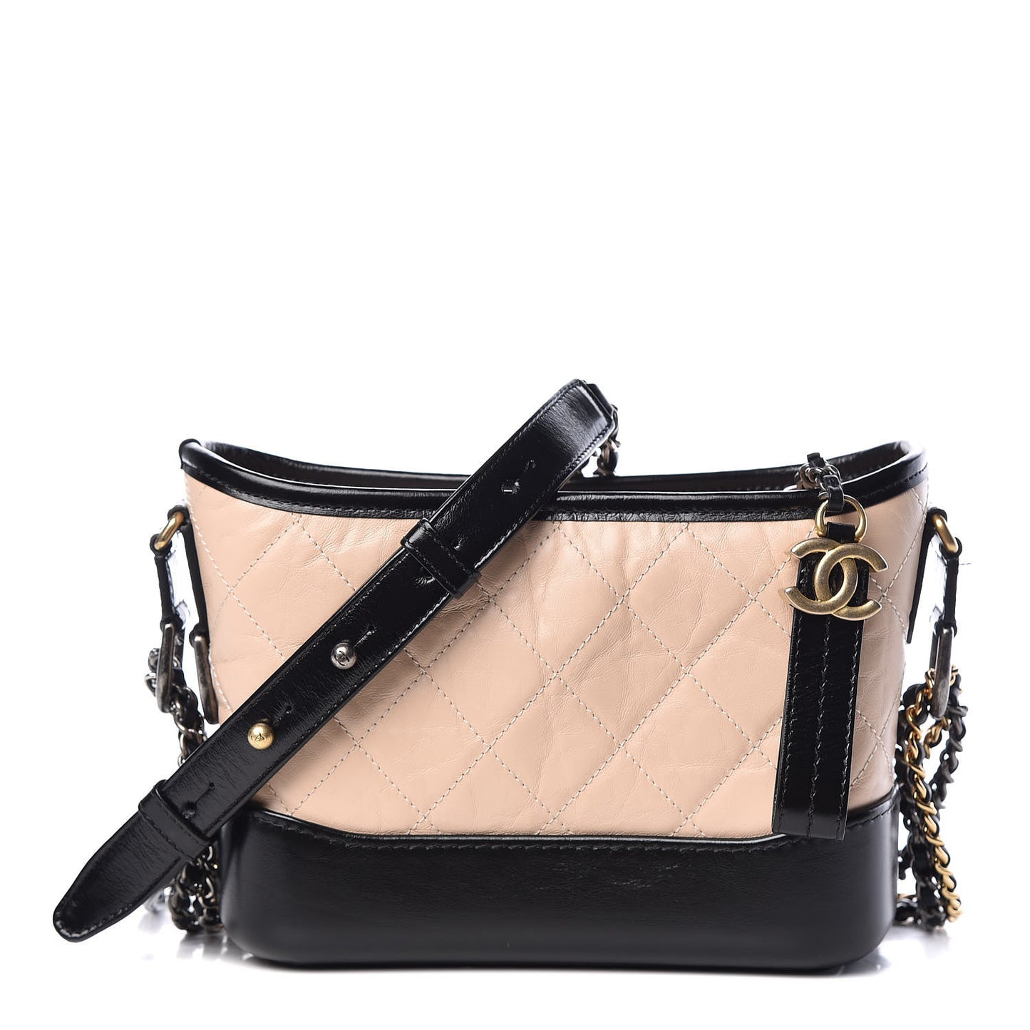 Aged Calfskin Quilted Small Gabrielle Hobo Beige Black