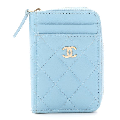 Chanel Caviar Quilted Zip Card Holder Light Blue 1 of 8