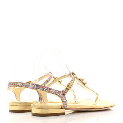 Chanel Patent Glitter Fabric CC Thong Sandals 37.5 Multicolor 4 of 15