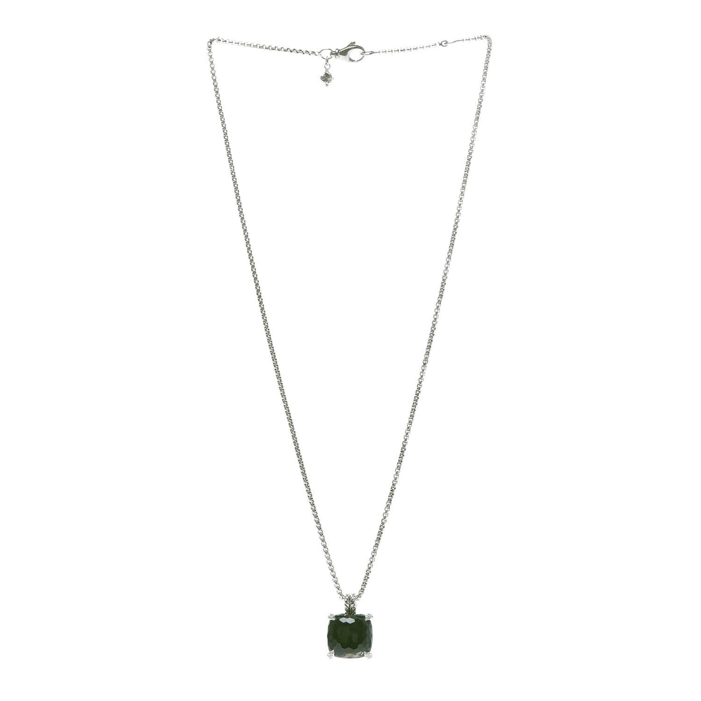 Sterling Silver Diamond Green Orchid 14mm Chatelaine Pendant Necklace