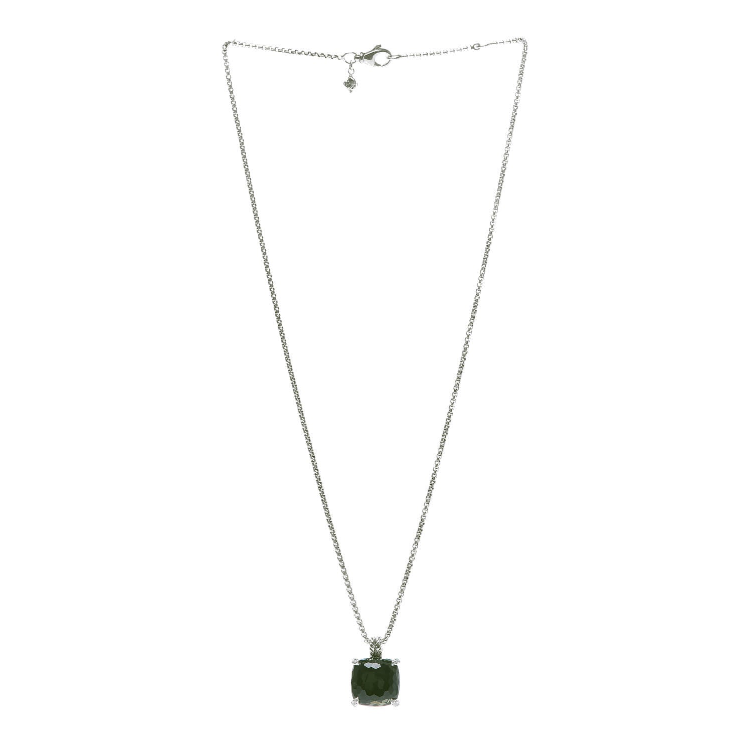David Yurman Sterling Silver Diamond Green Orchid 14mm Chatelaine Pendant Necklace 3 of 6