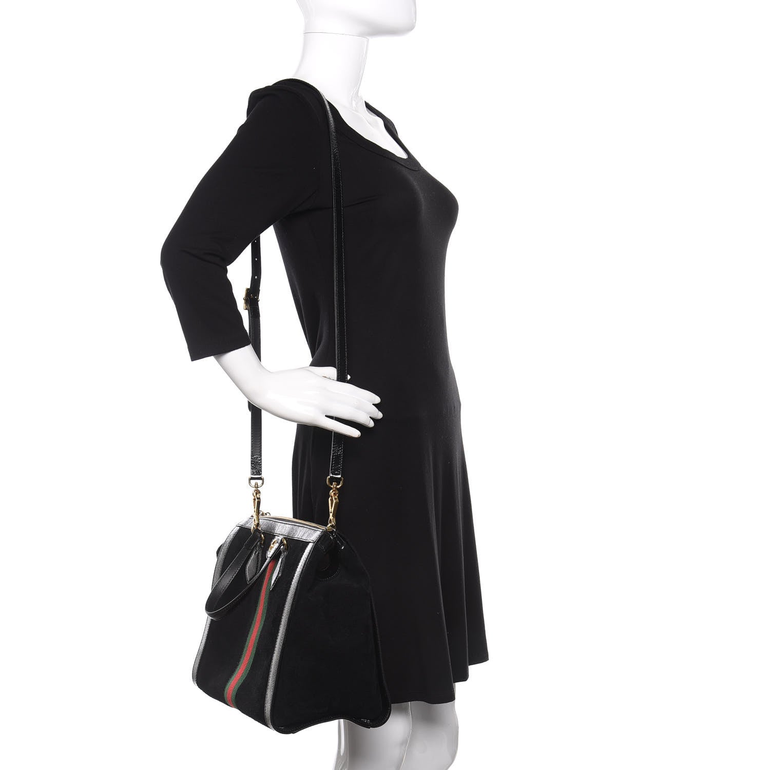 Gucci Suede Patent GG Web Medium Ophidia Tote Bag Black 2 of 10