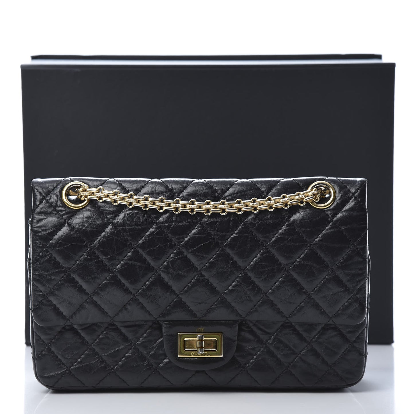 Aged Calfskin Quilted 2.55 Reissue 225 Flap Black