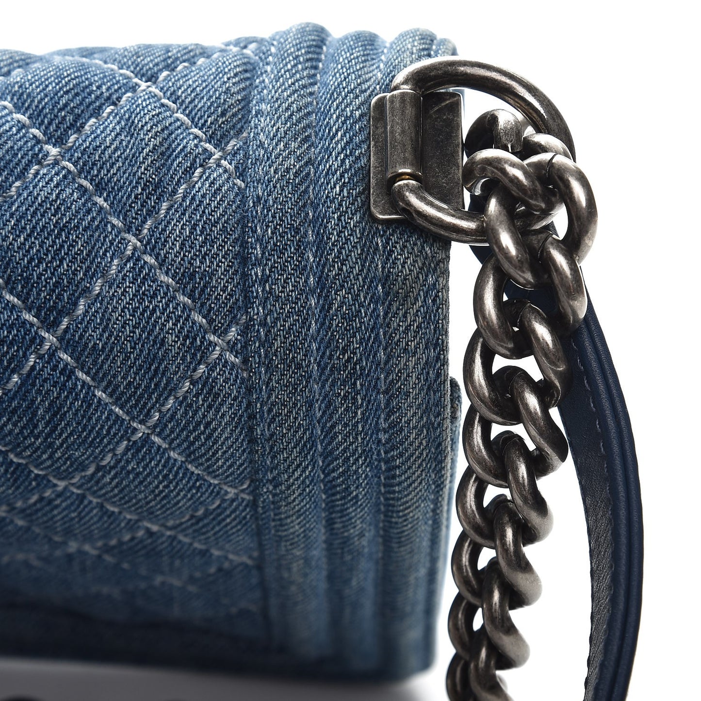 Denim Quilted Medium Boy Flap Blue